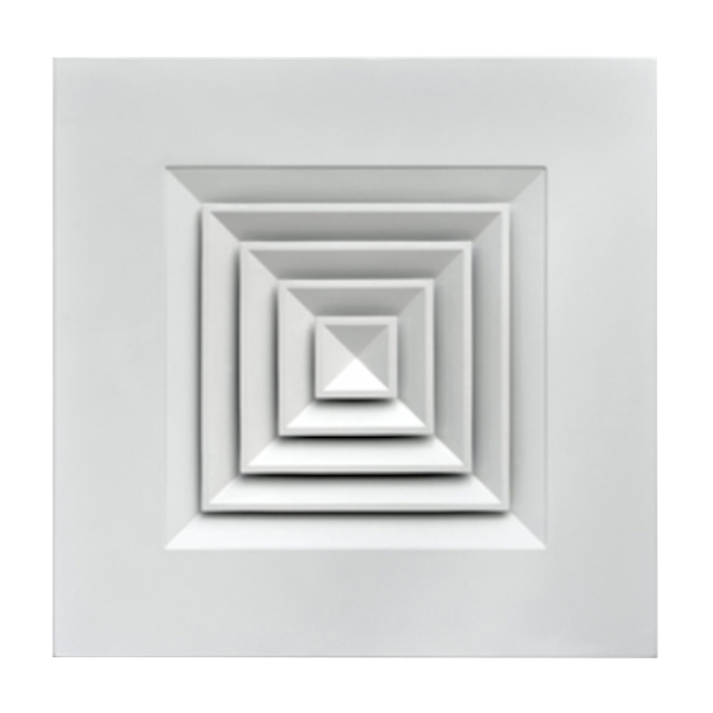 Anemostat pătrat 4 direcții cu ramă lată, casetat